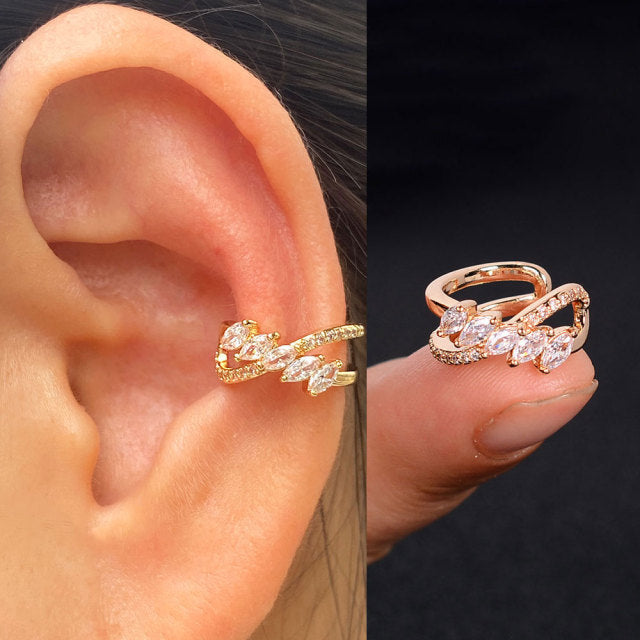 1Pc Hollow Geometry Rainbow CZ Cuff Wrap Clip On Earrings Women Girls Climber Ear Cartilage Bone Clips Fake Earring Non Piercing