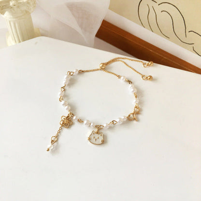 Japan Korea Star Moon Bracelet For Women Girls Fashion Pink Crystal Pearl Chain Bracelet Wholesale Designer Jewelry Party Gift